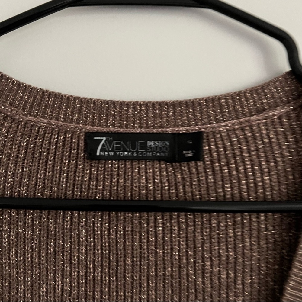 New York & Company Brown Sparkle V Neck Balloon Sleeve Knit Sweater - Picture 5 of 5